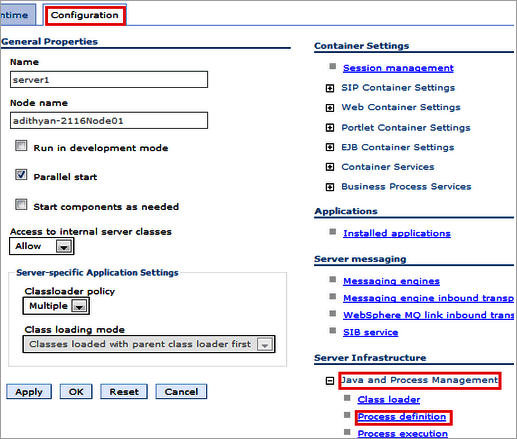 IBM Websphere server configuration