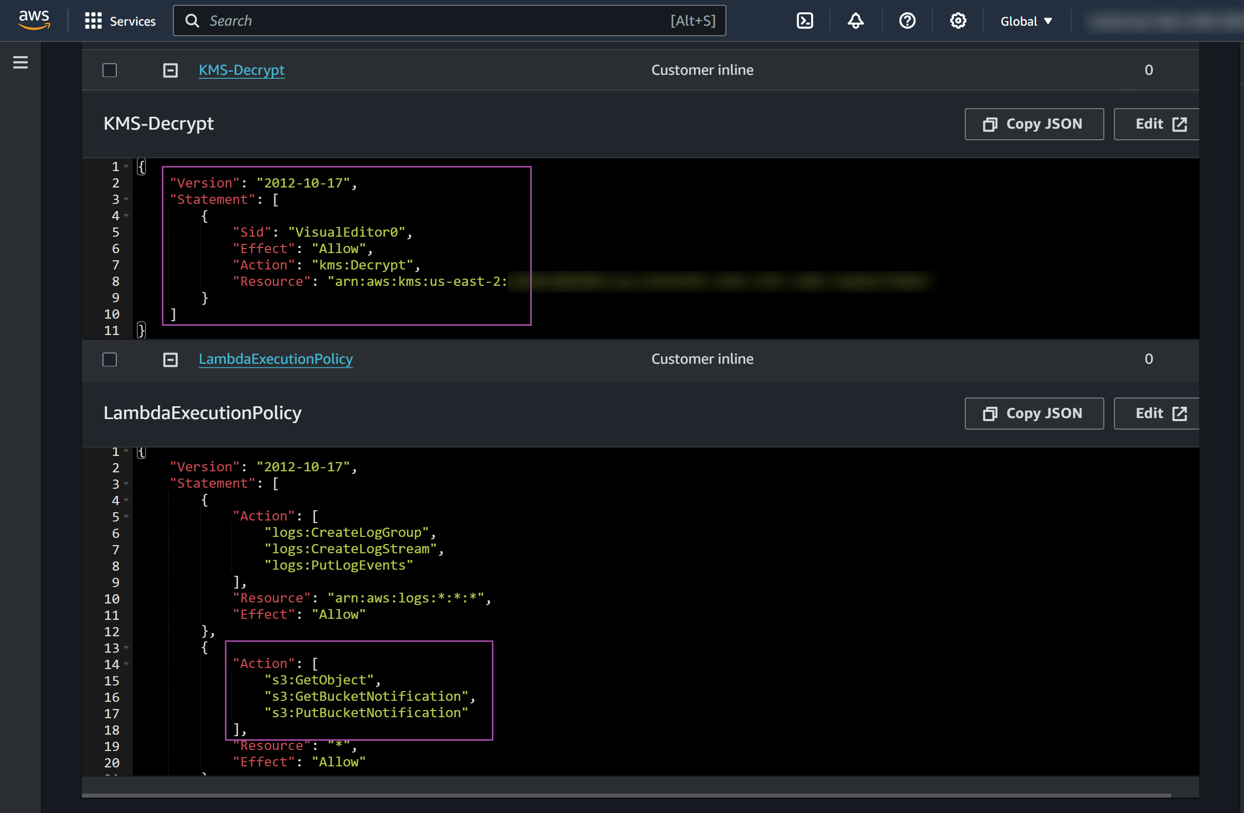 AppLogs AWS policy permissions