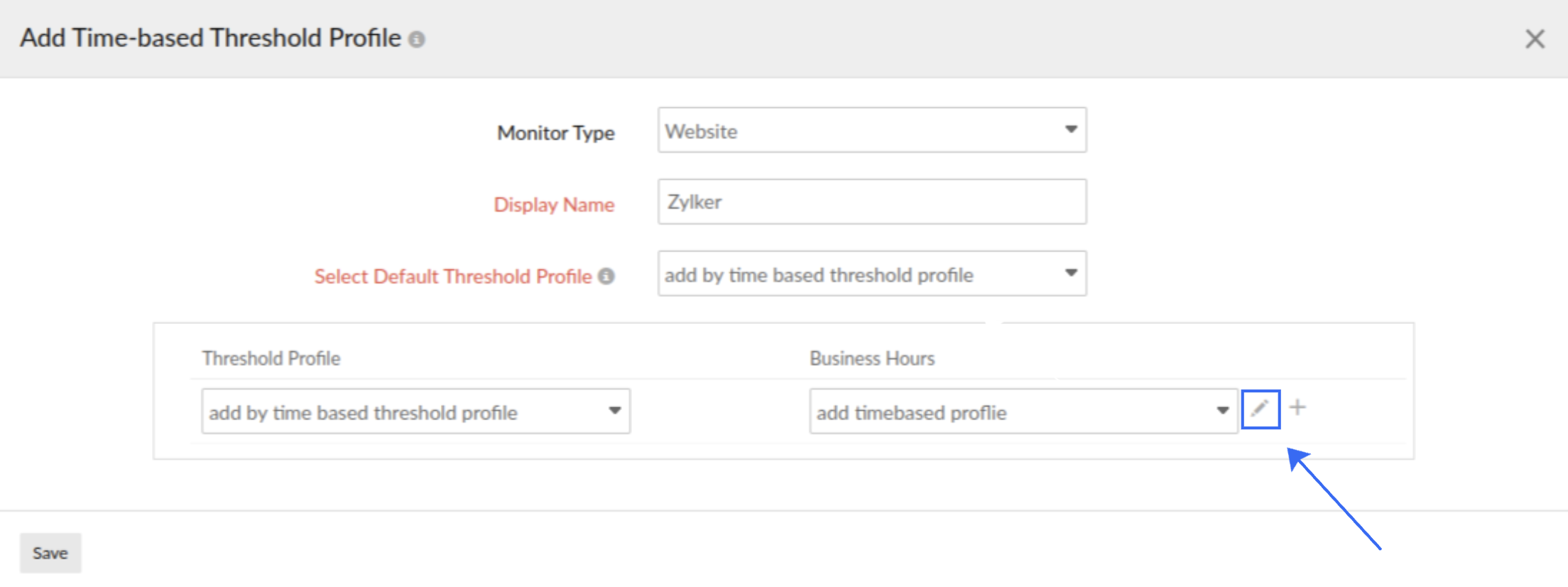 edit business hours in time-based threshold profile