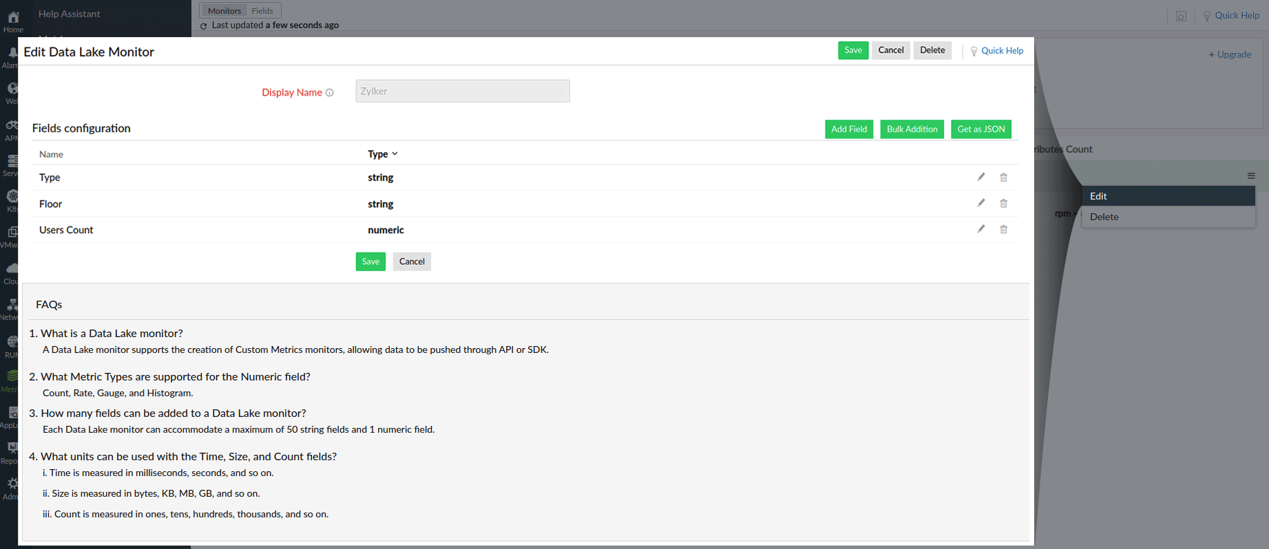 Edit Data Lake Monitor