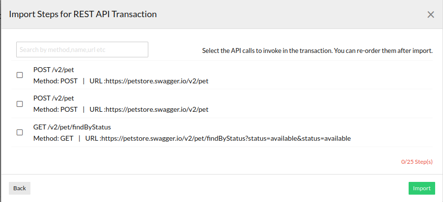 Import rest api transaction steps using curl