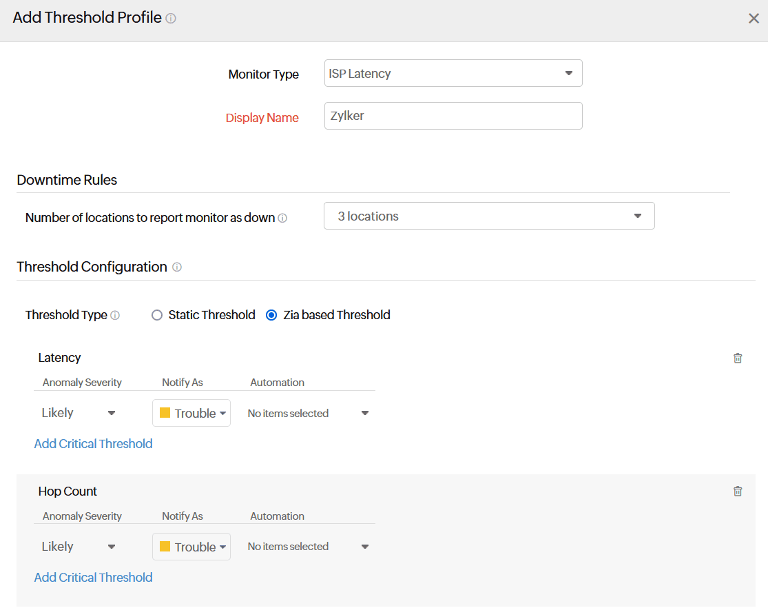 ISP Latency - Zia based threshold