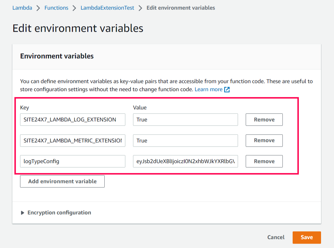 lambda environment variable