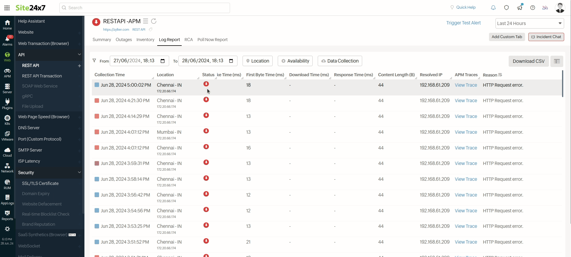 REST API Log Report Image