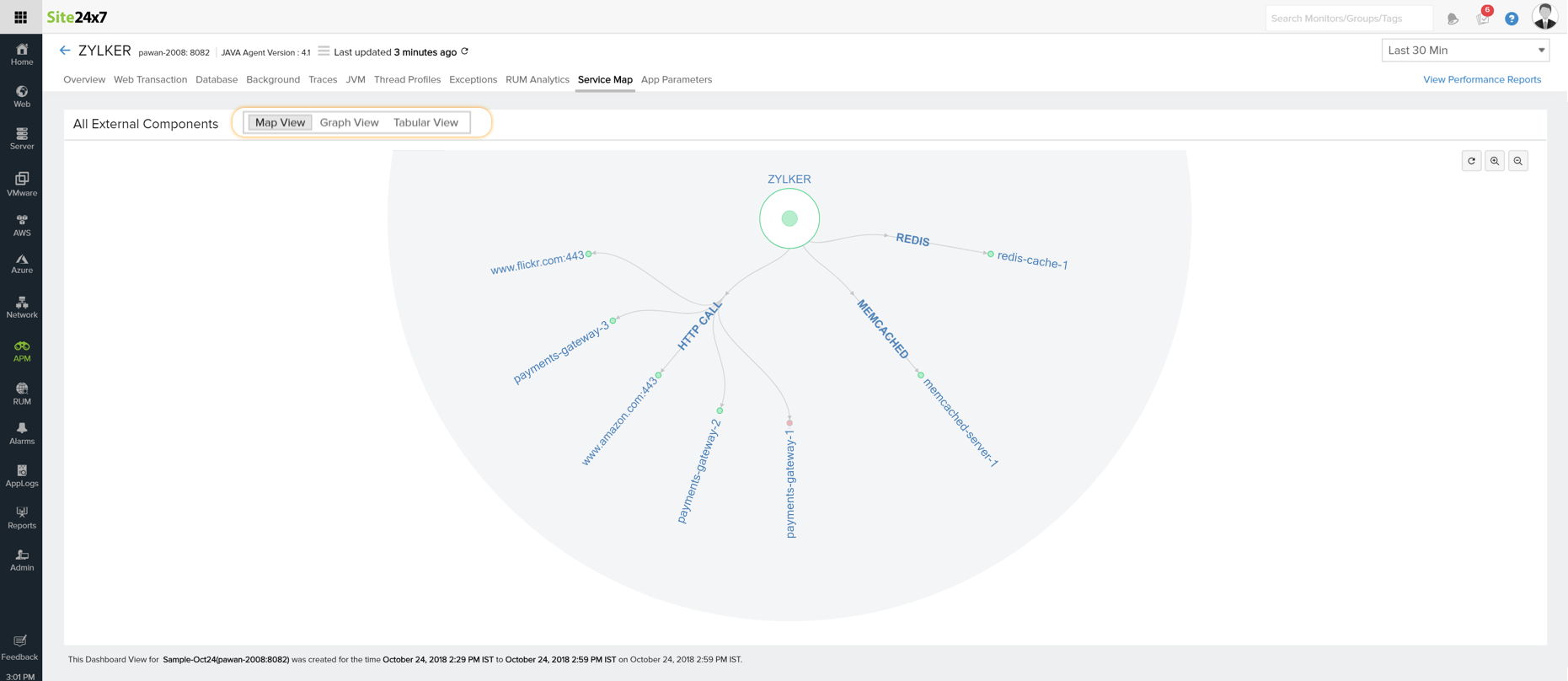 Map view of service maps