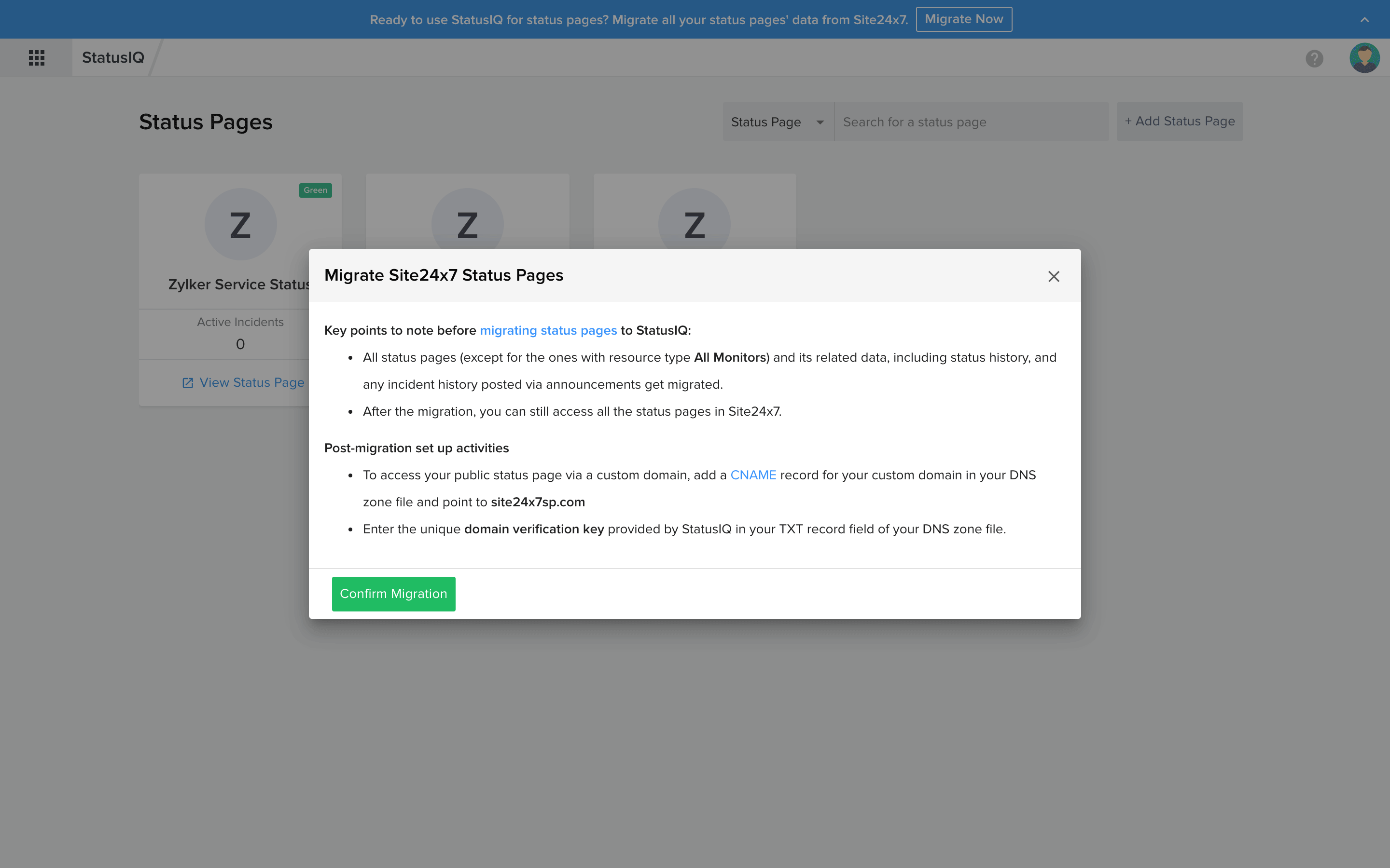 Learn how to migrate your status pages