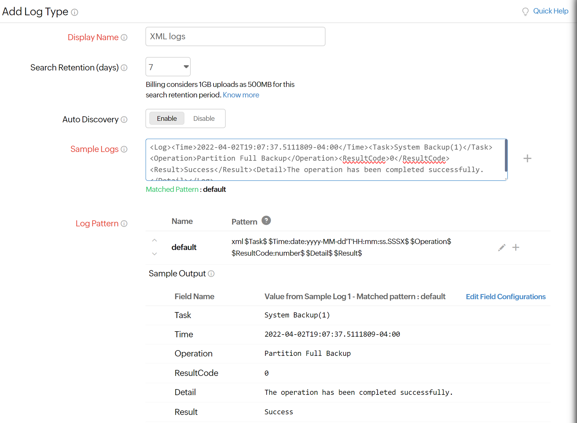 XML logs